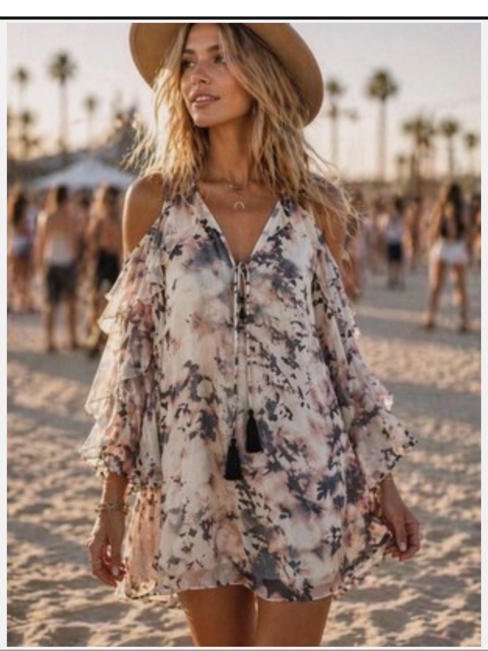 Haute Hippie Boho Tie-Dye Cold-Shoulder Dress - Blush size Large